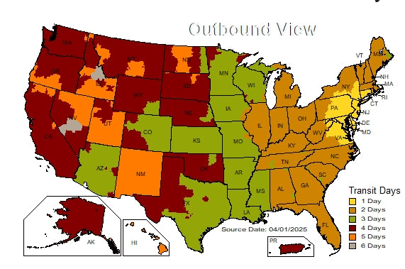 D&J Custom Smoked Products UPS cold shipping map — nationwide meat delivery across the continental United States
